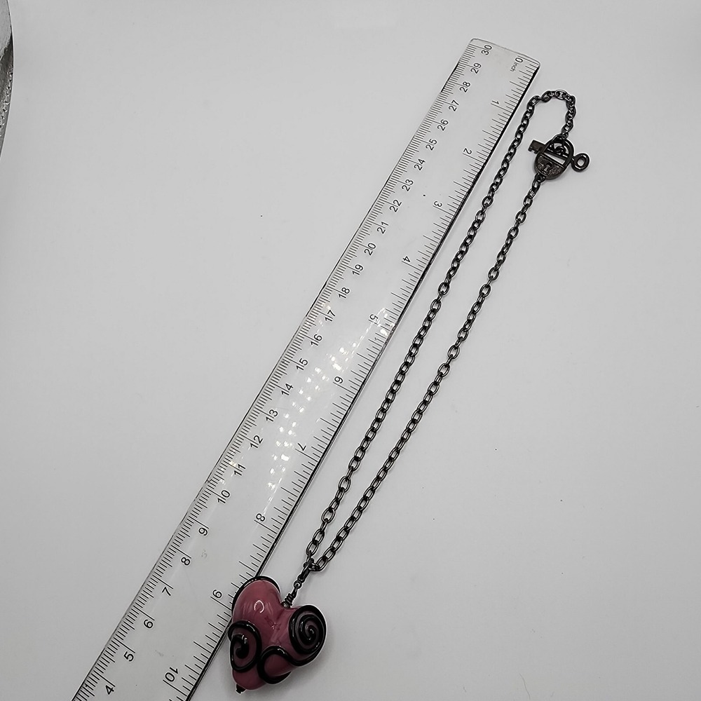 Pink Artisan Glass Heart Swirl Pendant Padlock Key Valentines Day Vintage Goth - Picture 8 of 16